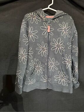 Cat & Jack Gray Floral Zip Hoodie with Pink Zipper Pull